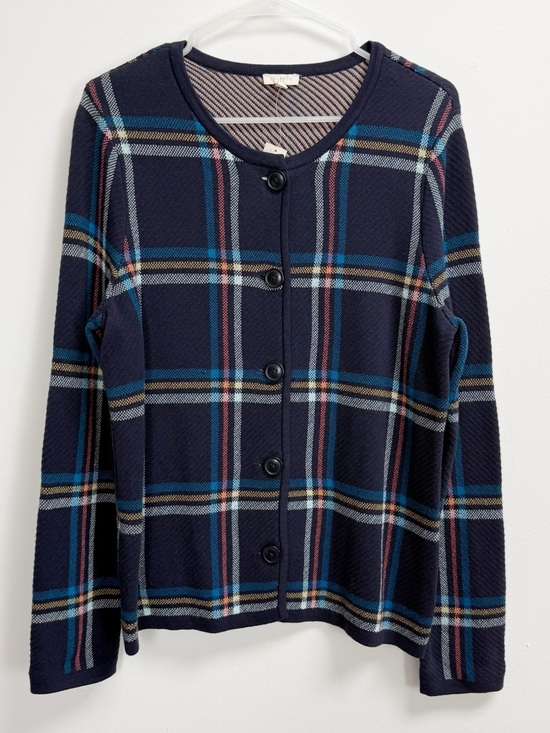 Talbots Sweaters - Talbots Cardigan Sweater Womens Medium Blue Multicolor Plaid Buttons Knit NWT